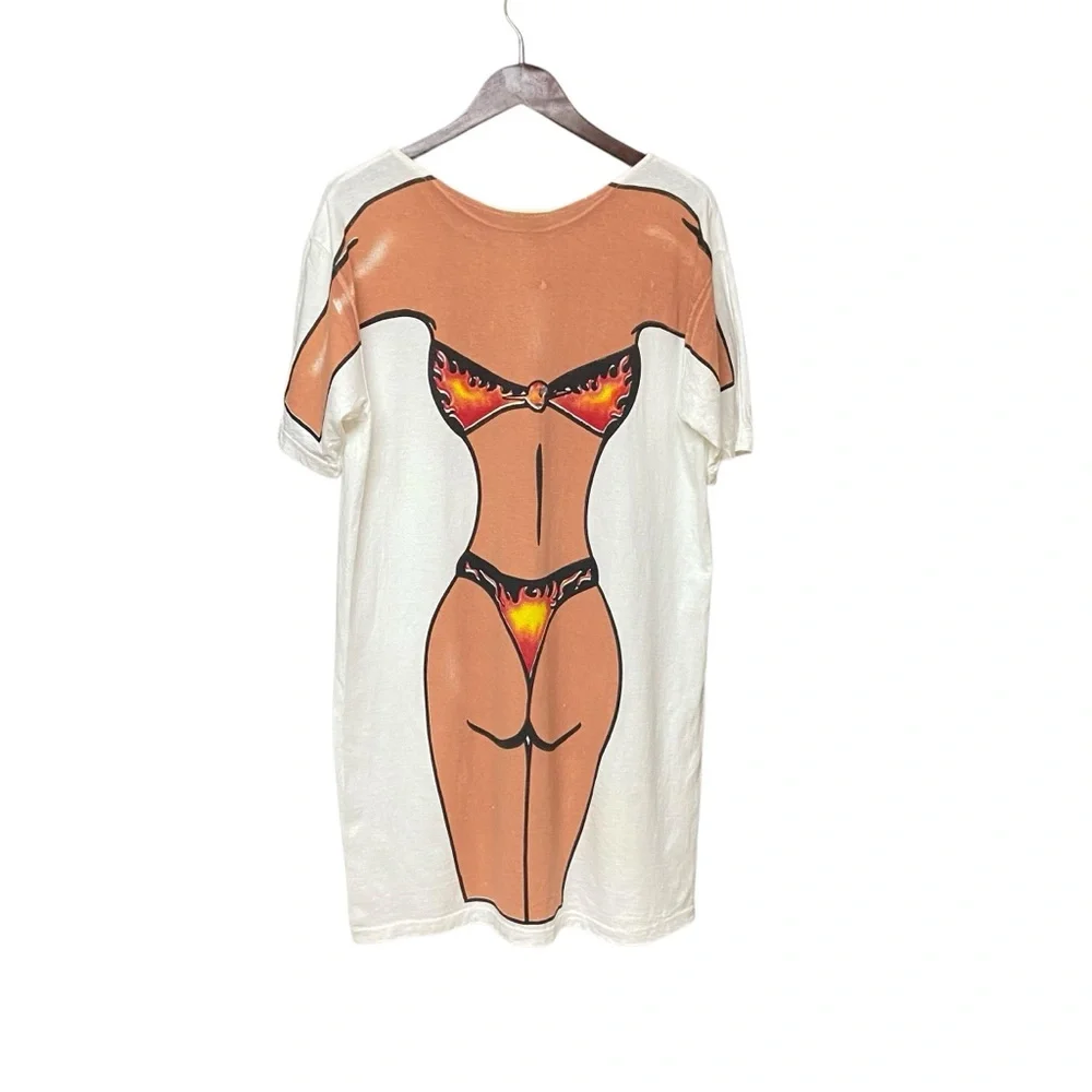 Vintage 90s Streetwear Distressed Flame Bikini Beach T-Shirt Women's Swim Dress